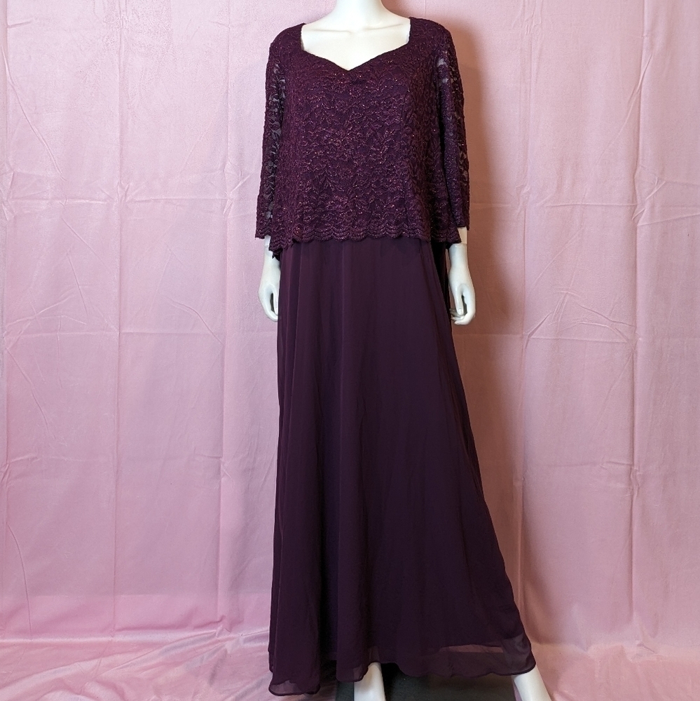 Alex Evenings Chiffon Skirt and Sparkle Bodice Long Gown size 16W